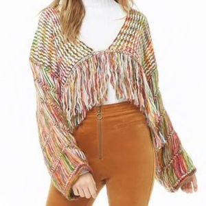 Ivory Rose Multicolor Fringe Cropped Sweater L